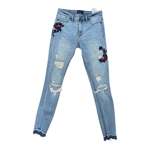 Abercrombie & Fitch Blue Skinny Jeans with Floral Embroidery - Picture 1 of 3